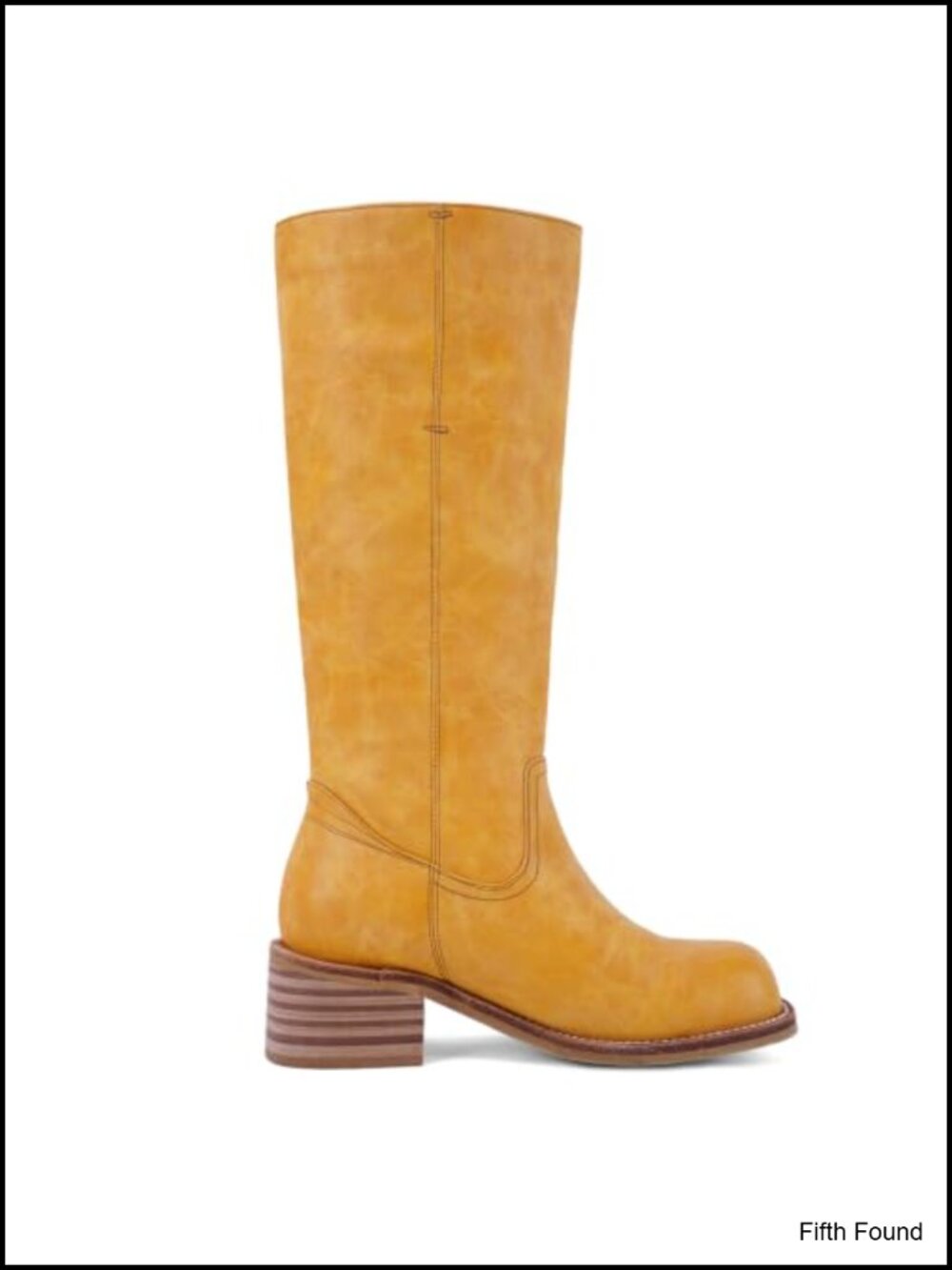 Faux Leather Square Toe Knee High Block Heel Boots Slip-On
